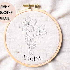 Violet Hand Embroidery Pattern -  February Birth Flower Embroidery Pattern - Violet Hoop Art - Spring Flower Hand Embroidery PDF