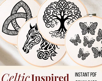 Keltisch geïnspireerde handborduurpatroonbundel - Keltische knopen PDF-patroonbundel - Trinity Knot Handborduursjablonen - Hoop Art Bundle