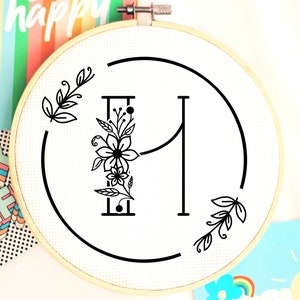 Letter H Hand Embroidery Monogram - Letter H Hand Embroidery Letter Design - Letter H Pattern - Hand Embroidery Art - Monogram Hoop Art