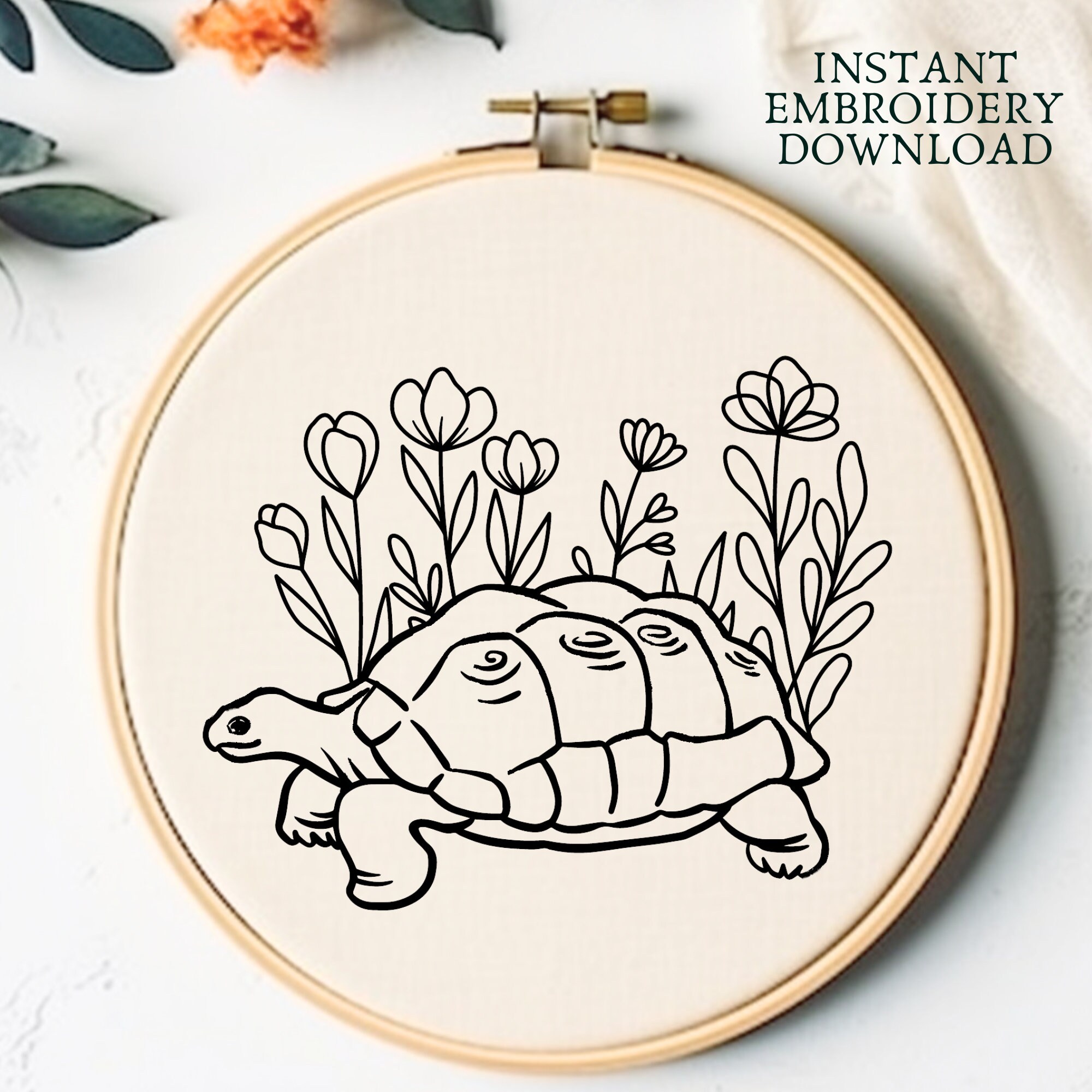 亀右衛門刺繍工房 亀の手刺繍 PDF 亀の印刷可能な手刺繍パターン 花柄の亀の刺繍の