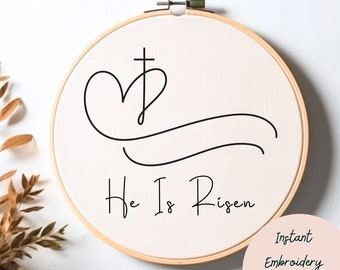 He Is Risen Christian Quote Hand Embroidery Download Easter Christian Embroidery Pattern Minimalist Style Decor DIY Easter Wall Art