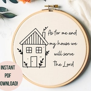 Christian Quote Hand Embroidery Download - Christian Embroidery Pattern Decor - Christian Wall Art -This House Serves The Lord -Bible Hoop A
