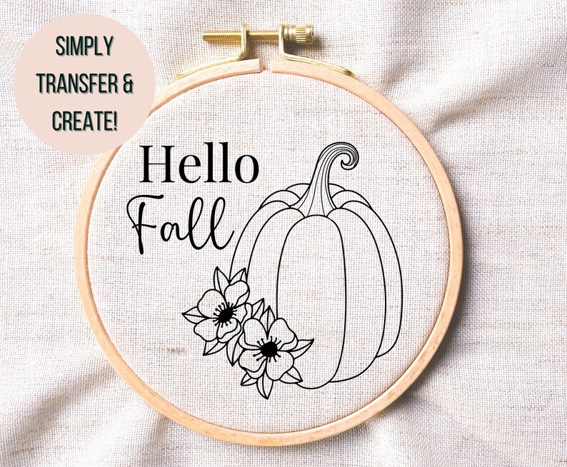Hello Fall Hand Embroidery PDF - Floral Pumpkin Embroidery Pattern ...
