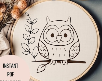 Cute Owl Hand Embroidery PDF Owl Printable Hand Embroidery Pattern Owl Hoop Art Owl Lovers Gift Idea Whimsical Embroidered Owl Design