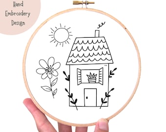 Little House Hand Embroidery Pattern Printable - Cozy Cottage Hand Embroidery PDF - Cute House Hoop Art - Cottage Core - DIY Nursery Art
