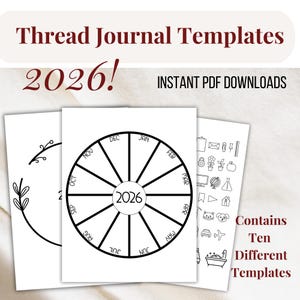 Modèles de journaux de fils - 10 modèles de calendriers de broderie - 365 jours de couture - Calendrier mensuel de broderie - Une année de couture 2026