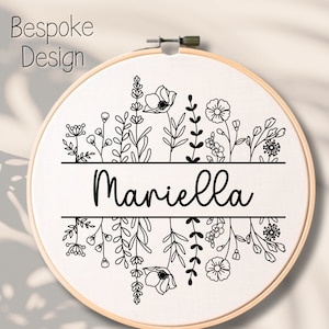 Custom Hand Embroidery Pattern Gift Idea - Personalized Hand Embroidery PDF - Custom Name Embroidery Wild Flower Hoop Art Embroidery Design