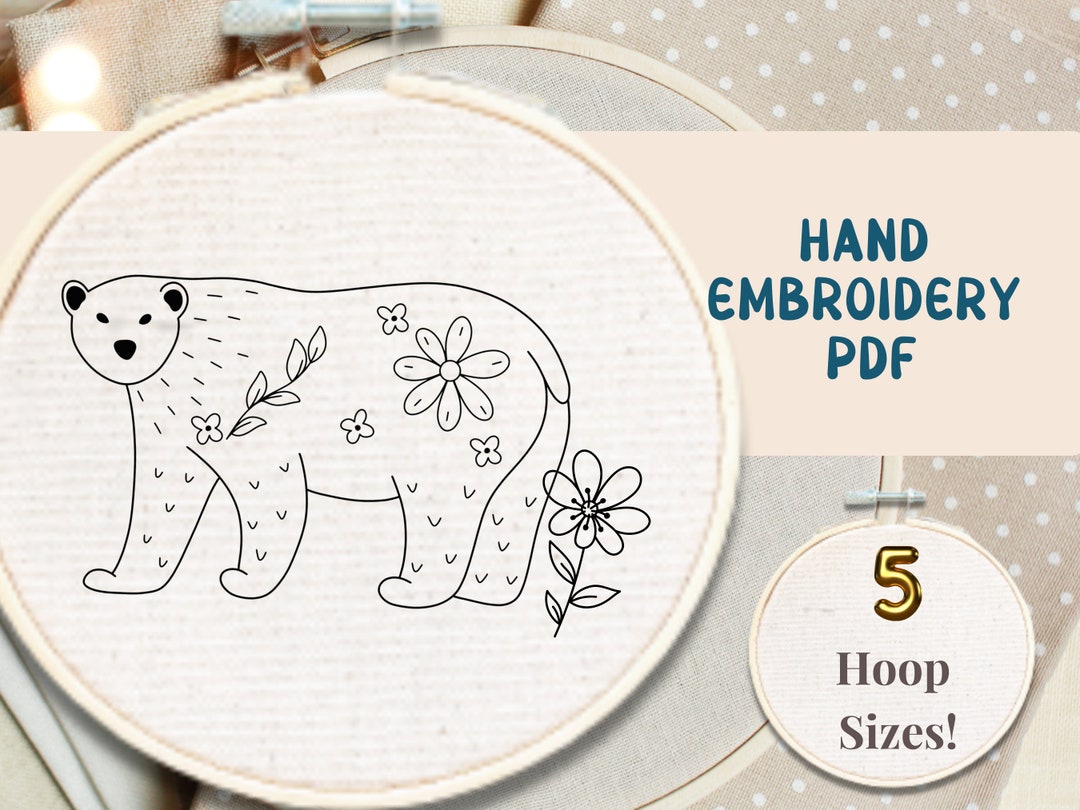 Floral Bear Hand Embroidery Pattern Modern Bear Hand Etsy