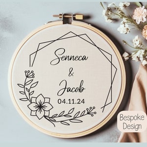 Custom Wedding Names Hand Embroidery Pattern - Personalized Wedding Embroidery PDF- Modern Wedding Wreath - Embroidery Engagement Gift Idea