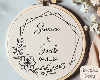 Aangepaste bruiloft namen Hand borduurwerk patroon - gepersonaliseerde bruiloft borduurwerk PDF - moderne bruiloft krans - borduurwerk engagement cadeau idee