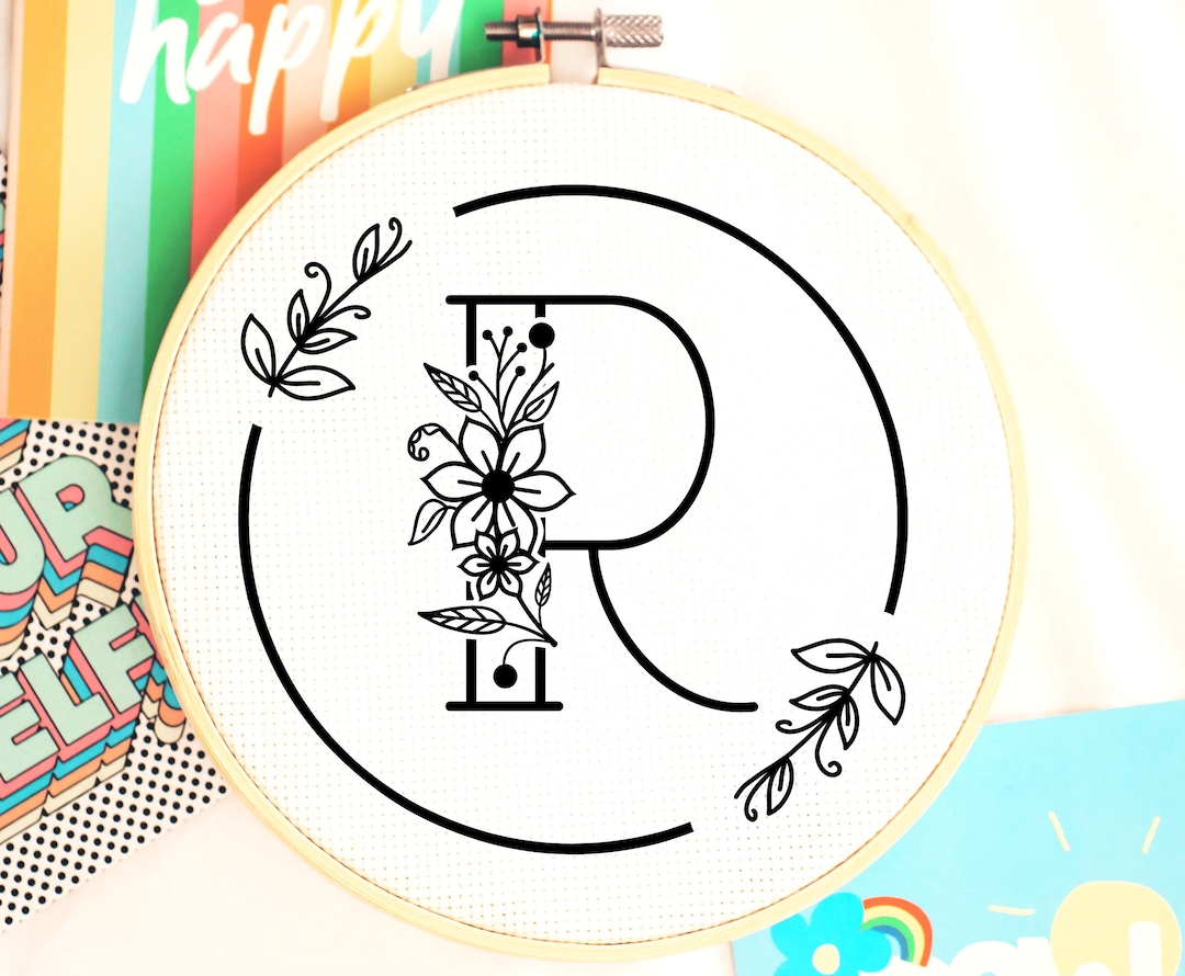 Letter R Hand Embroidery Monogram Letter R Hand Embroidery Letter