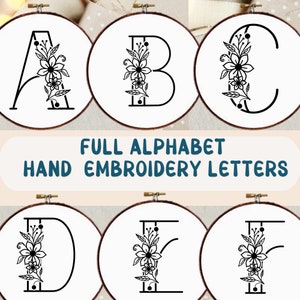 Elegant Floral Hand Embroidery Letter Patterns - Full Alphabet Of Hand Embroidery Letters  - Set of Modern Floral Hand Embroidery Initials -