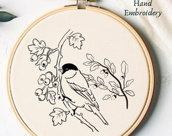 Woodland Bird Hand Embroidery PDF Fall Embroidery Pattern Nature Embroidery Downloadable Bird Lovers Gift Idea Woodland Scene Hoop Art