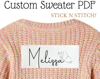 Custom Name Sweater Hand Embroidery Pattern Printable Baby Name PDF Pattern Children Sweater Stick N Stitch Embroidery PDF Download DIY Gift