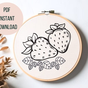 Aardbeien borduurwerk downloaden, schattige aardbei decor DIY, aardbeien borduurpatroon afdrukbaar, aardbei borduurwerk keuken PDF