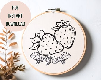 Descargar bordado de fresas, linda decoración de fresas DIY, patrón de bordado de fresas imprimible, cocina de bordado de fresas PDF
