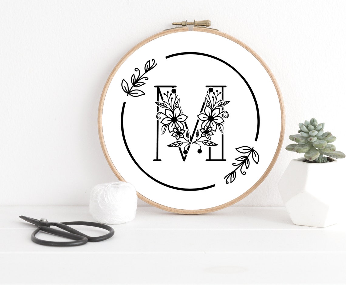 Letter M Hand Embroidery Monogram Letter M Hand Embroidery - Etsy