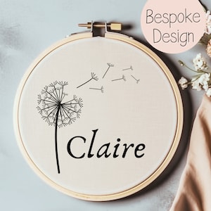Custom Dandelion Hand Embroidery Pattern Personalized Make A Wish Hand Embroidery PDF Name Embroidery Embroidered Gift Idea Custom Hoop