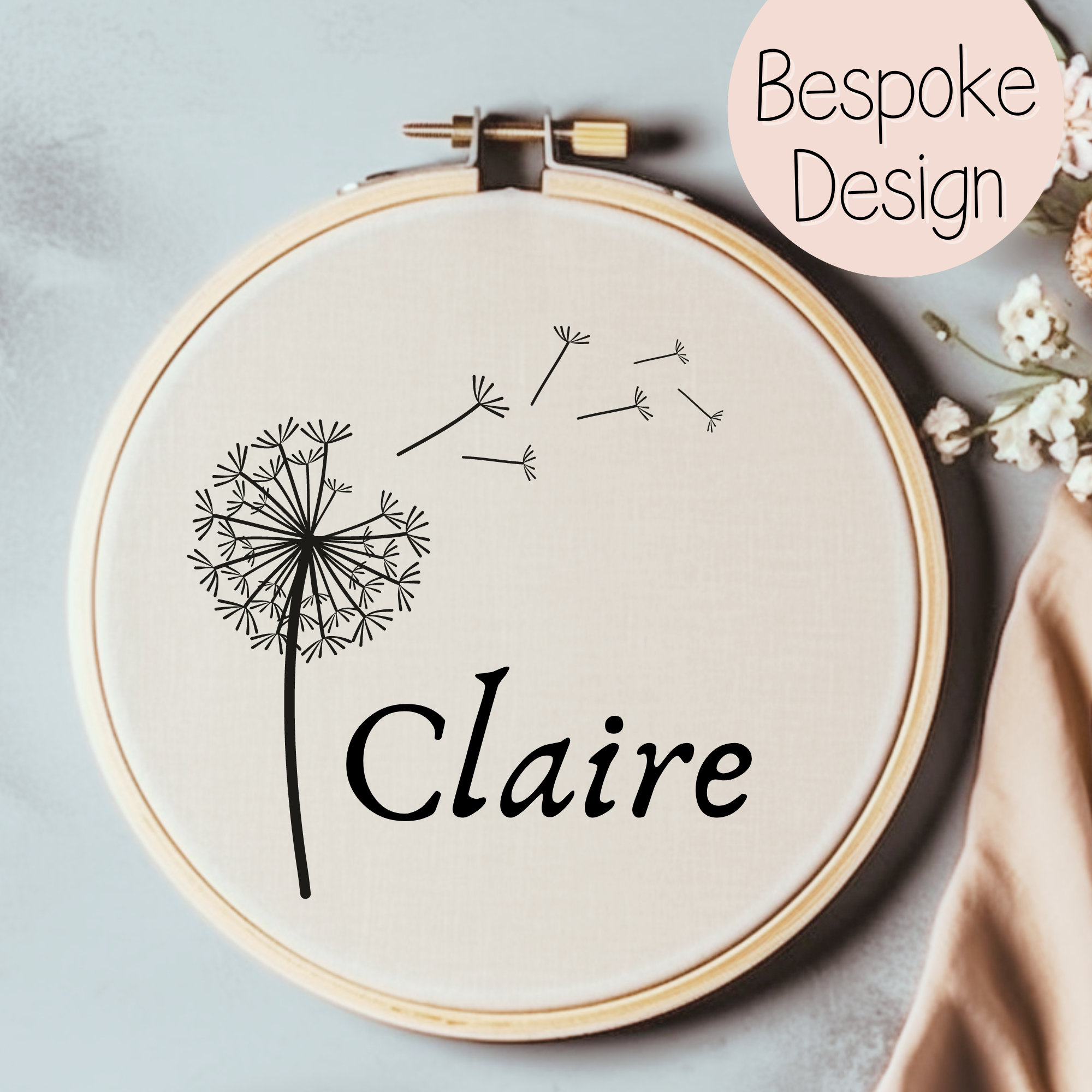 Custom Dandelion Hand Embroidery Pattern Personalized Make A Wish Hand Embroidery PDF Name Embroidery Embroidered Gift Idea Custom Hoop