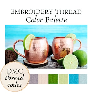 Hand Embroidery Color Palette DMC Thread Guide Colour Palette Pale Blue and Lime Green Cross Stitch Project Quilting Embroidery Accessory