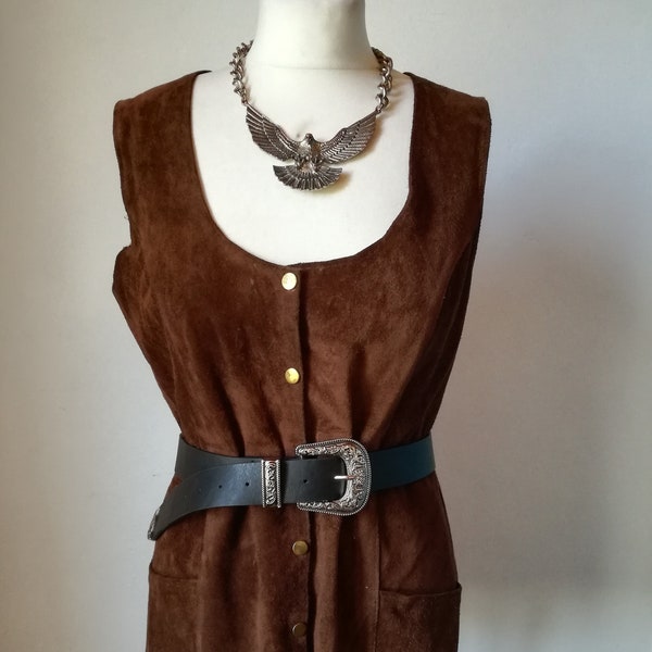 vintage brown leather vest waiscoat gilet jacket women's 60's 1960's 39" s/m ye ye go go mod