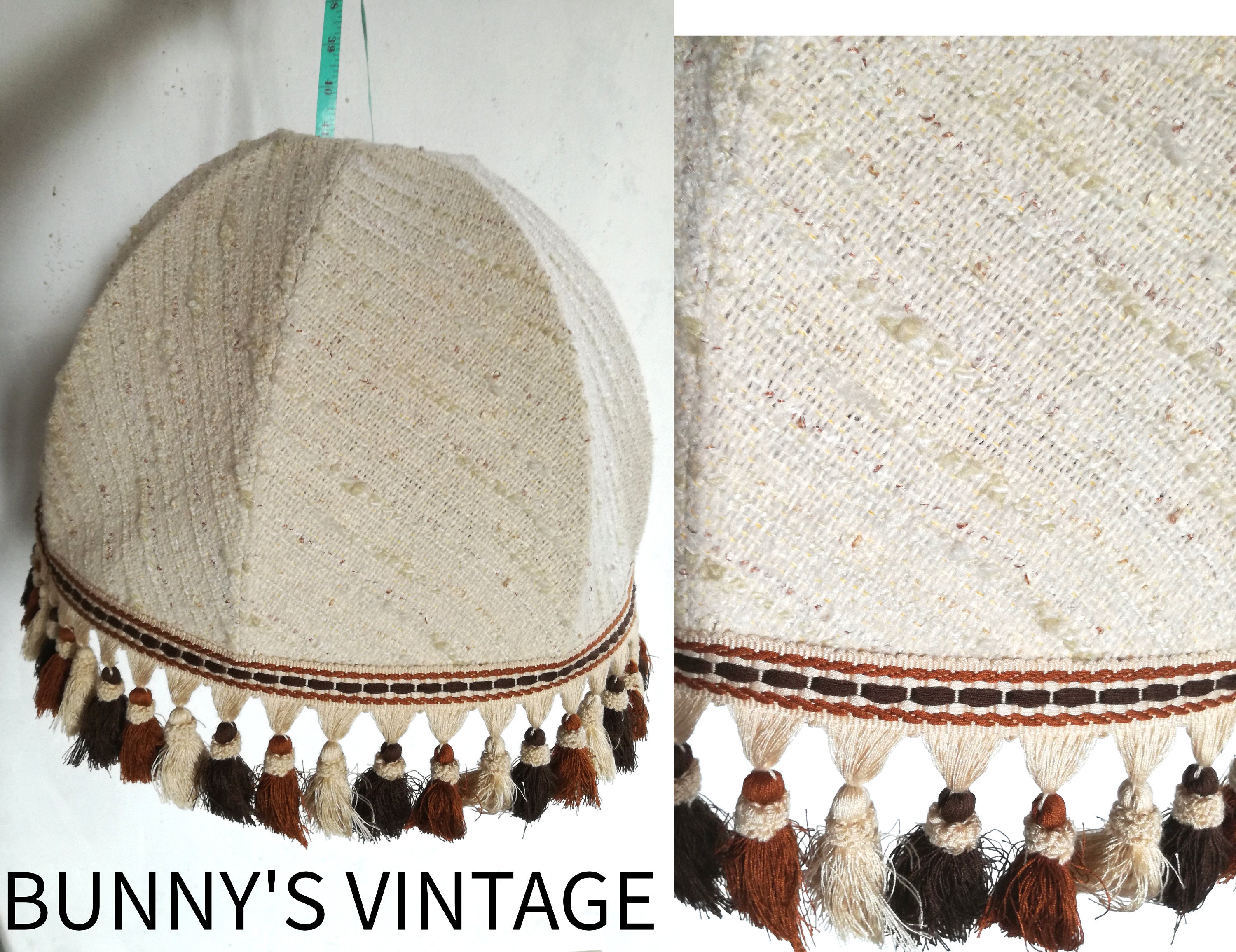 Années 70 Années 1970 Français Abat-Jour Vintage Tissu Glands Franges Milieu Du Siècle Boho Plafonni