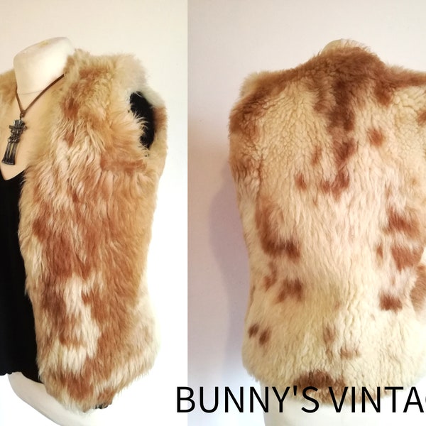 Vintage sheepskin fur waiscoat gilet tan cream hippy boho afghan mongolian XS XXS girls boys unisex 32 chest