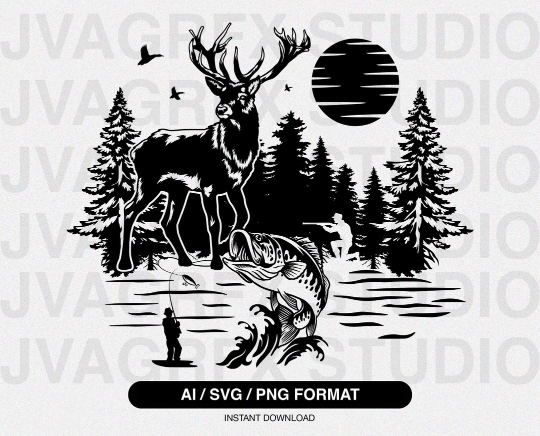 Deer Hunter SVG, Deer Scene Svg, Hunting Svg, Outdoor Hunting Svg, Cut ...