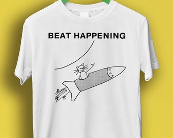 Beat Happening Cat And Rocket Rock Meme Gift Funny Tee Style Unisex Gamer Cult Movie Music  T Shirt P932