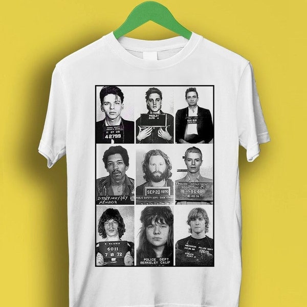 Celebridades, foto policial, estrellas de rock, música, regalo, camiseta divertida, estilo unisex, jugador, película de culto, música, camiseta P1447