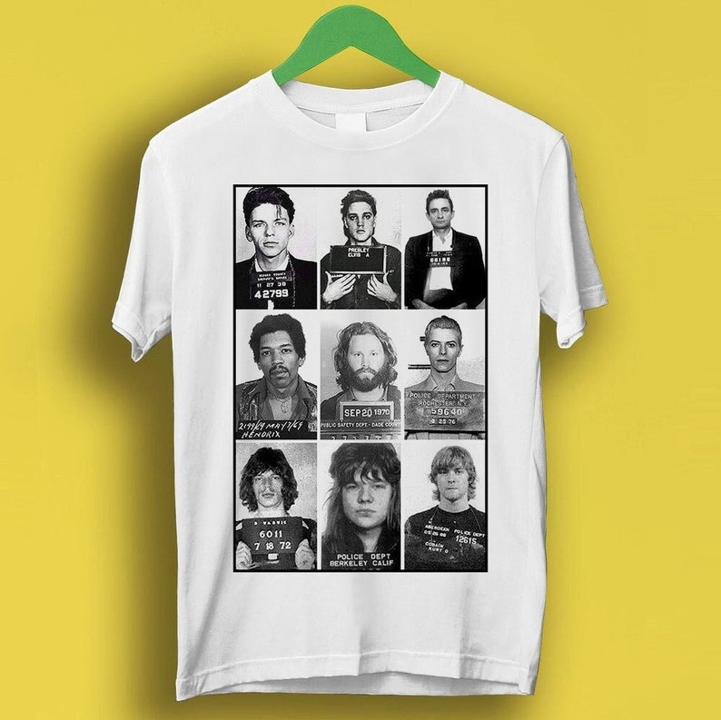 Celebrities Mugshot Rock Stars Music Gift Funny Tee Style Unisex Gamer Cult Movie Music Vintage T Shirt P1447 