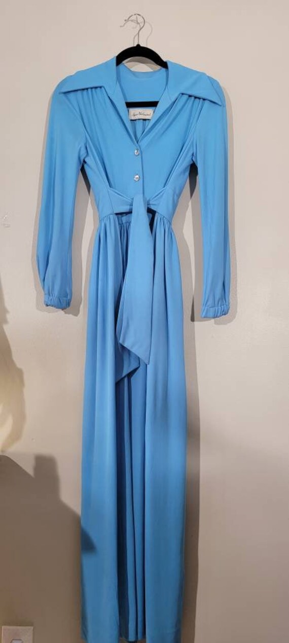 Vintage 1970's Baby Blue Maxi Dress Ayres Unlimit… - image 6