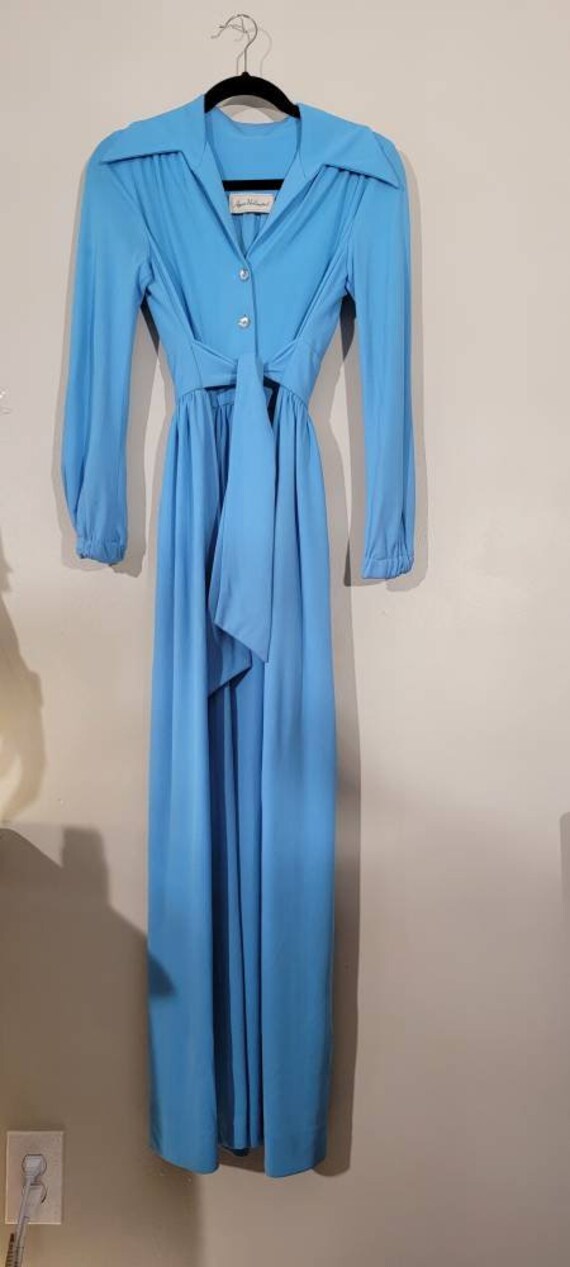 Vintage 1970's Baby Blue Maxi Dress Ayres Unlimit… - image 10