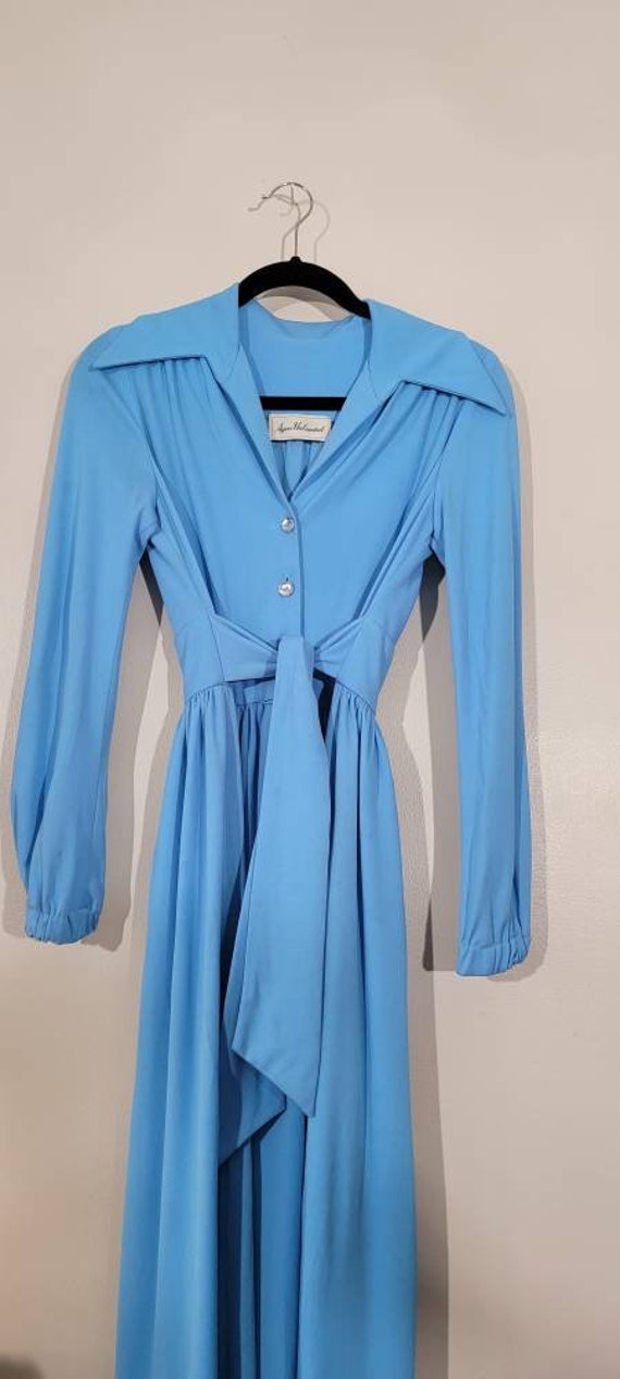 Vintage 1970's Baby Blue Maxi Dress Ayres Unlimit… - image 7