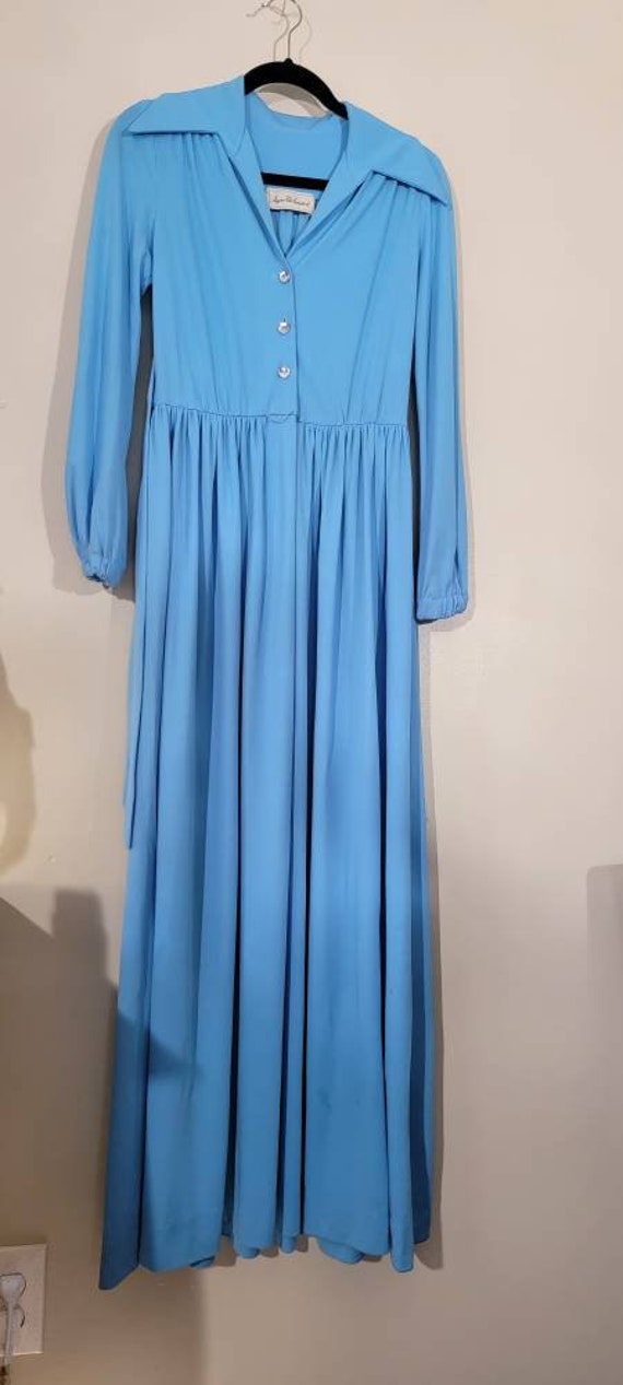 Vintage 1970's Baby Blue Maxi Dress Ayres Unlimit… - image 3