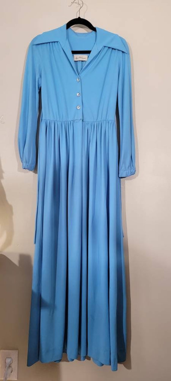 Vintage 1970's Baby Blue Maxi Dress Ayres Unlimit… - image 9