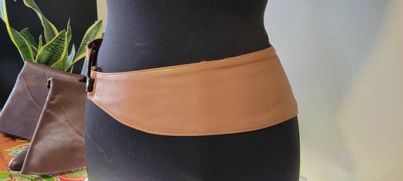 Camel leather vintage obi corset belt with large … - image 2