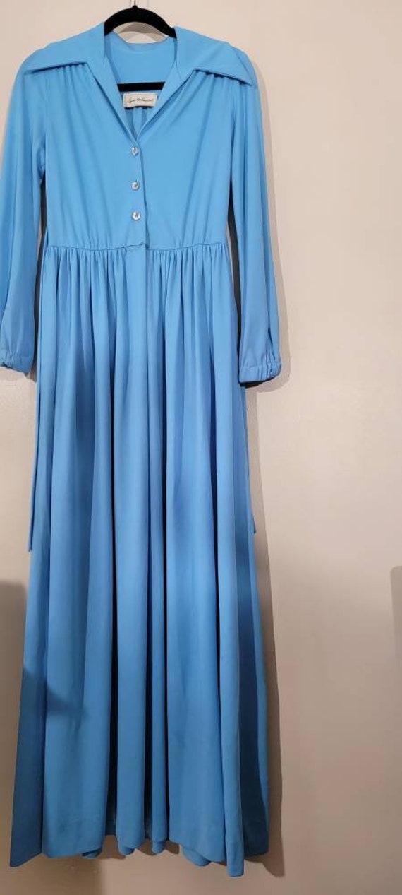 Vintage 1970's Baby Blue Maxi Dress Ayres Unlimit… - image 8