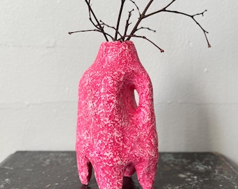Handmade Paper Mache Vase: Bright Pink Boho Accent Decor