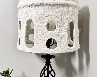 Handmade paper mache lamp shade, sculptural lighting in white