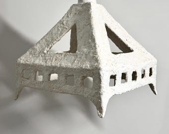 Handmade paper mache pendant light, square, geometric, sculptural lighting