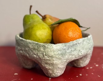 Handmade Paper Mache Decorative Bowl: Rustic Moss-Green Accent Decor