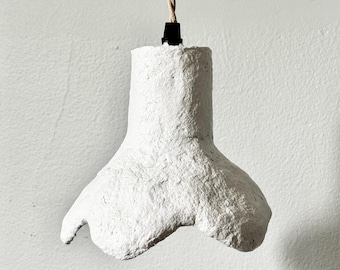 Handmade small paper mache pendant light, floral inspired, sculptural lighting