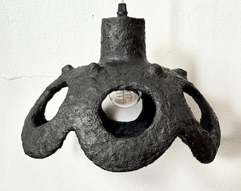 Handmade paper mache pendant light, floral inspired, sculptural lighting in black