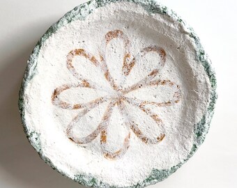 Handmade Paper Mache Decorative Plate: Rustic Floral Tray