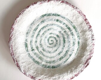Handmade Paper Mache Plate: Distressed Spiral Tray, Rustic Home Decor