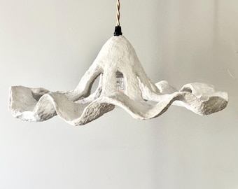 Handmade paper mache pendant light, floral inspired, sculptural lighting