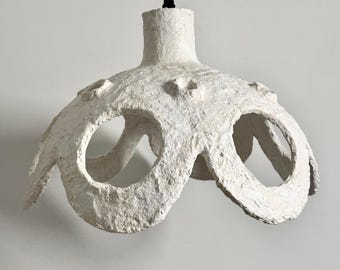 PAIR - 2 Handmade paper mache pendant lights, floral inspired, sculptural lighting