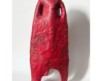Handmade Paper Mache Vase: Dark Red Boho Decor