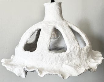 Handmade paper mache pendant light, floral inspired, sculptural lighting